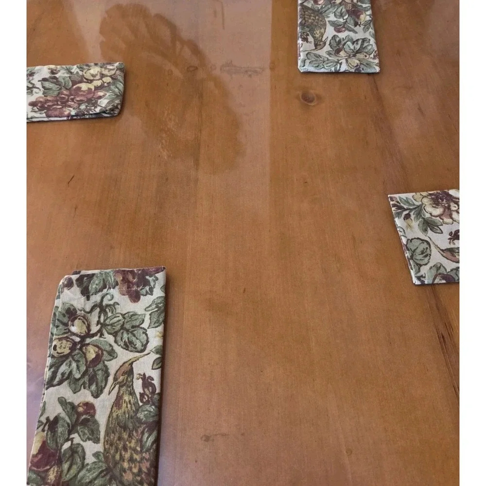 Potterybarn Giorgetta Cloth Napkins Set of 4 Cinnabar Foliage Pheasants Golds